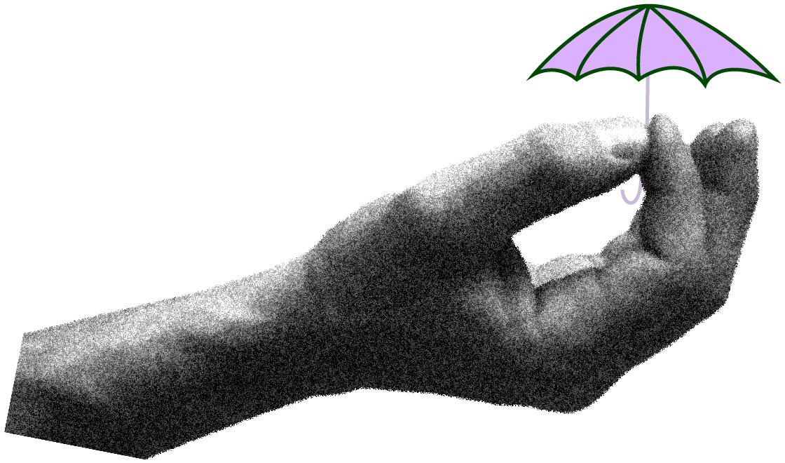 zwei Hände, zwischen ihnen ein Fragezeichen